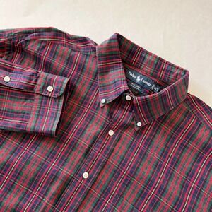 Ralph Lauren Men's Red Plaid Button Down Long Sleeve Big Shirt XXL